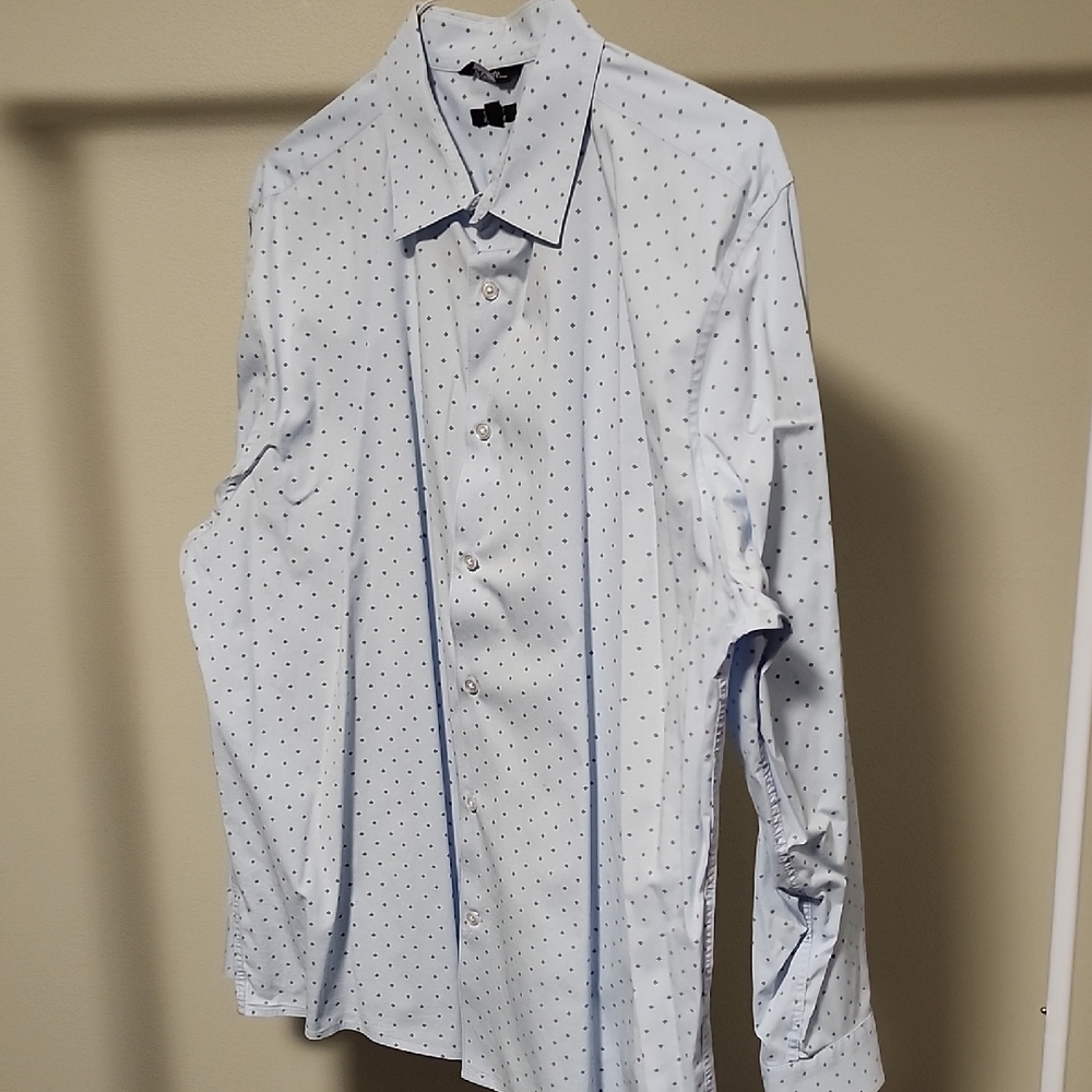 George Light Blue Shirt Navy Dots Short Sleeve Button Down Casual Top